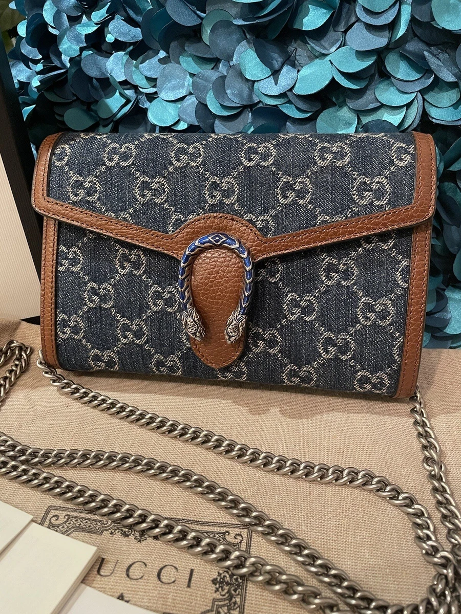 Gucci Dionysus Chain Wallet GG Denim Small Blue