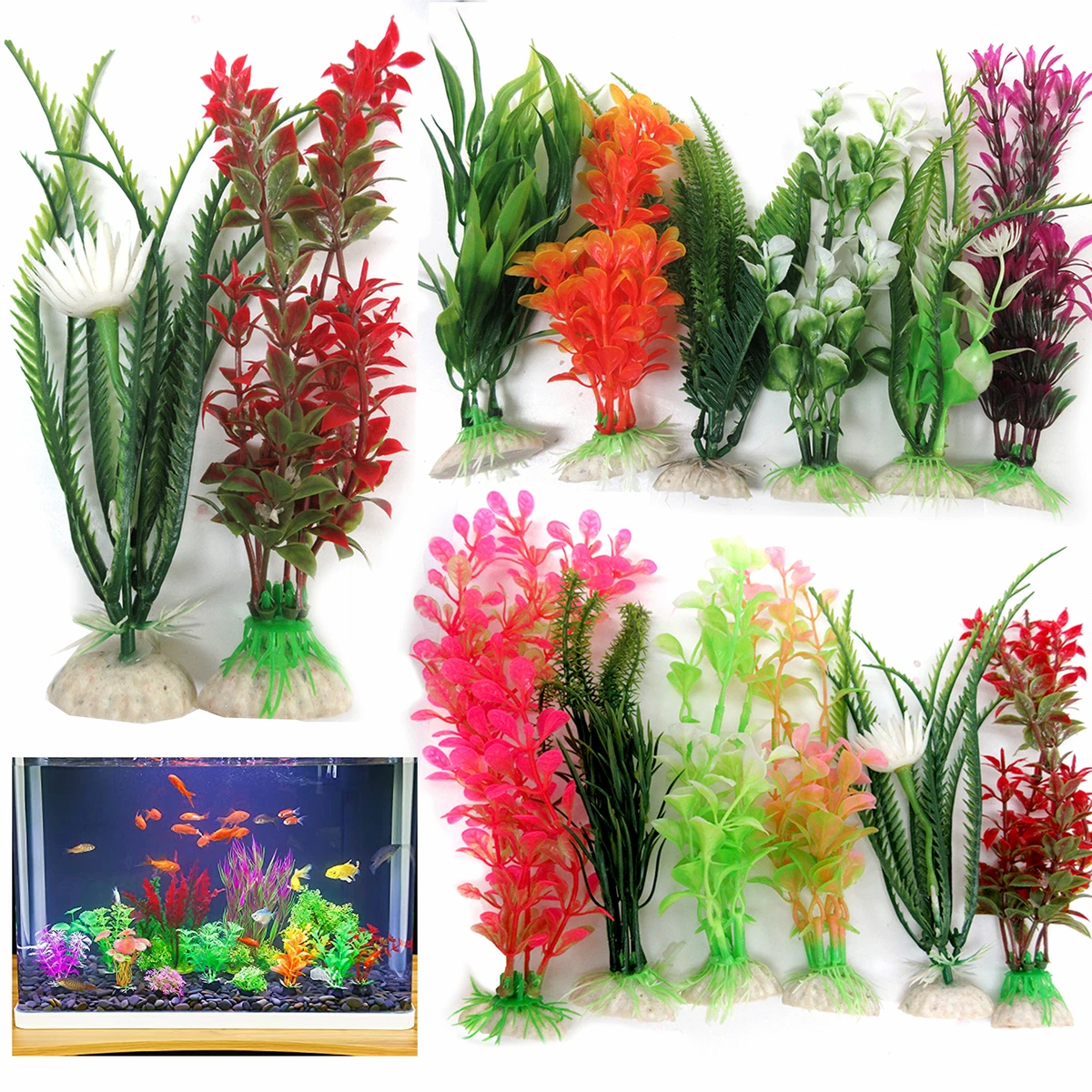 8pc Fish Tank Aquarium Artificial Plants Plastic Aquatic Decoration Ornament 6
