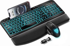 Wireless Keyboard and Mouse Combo Ergonomic Wave Keyboard with Soft Leather Wris