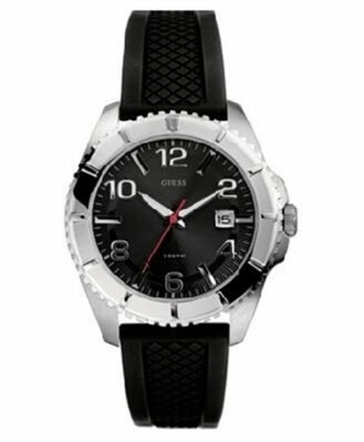 NWT GUESS $85 Mens Black Rubber Strap With Date 100M Sport  display picture 1