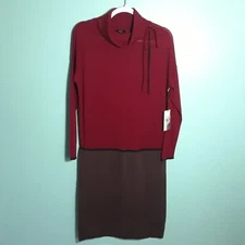 W by Worth Sweater Dress - size P Petite XS, NEW! Orig $298 Red Brown Wool *hole