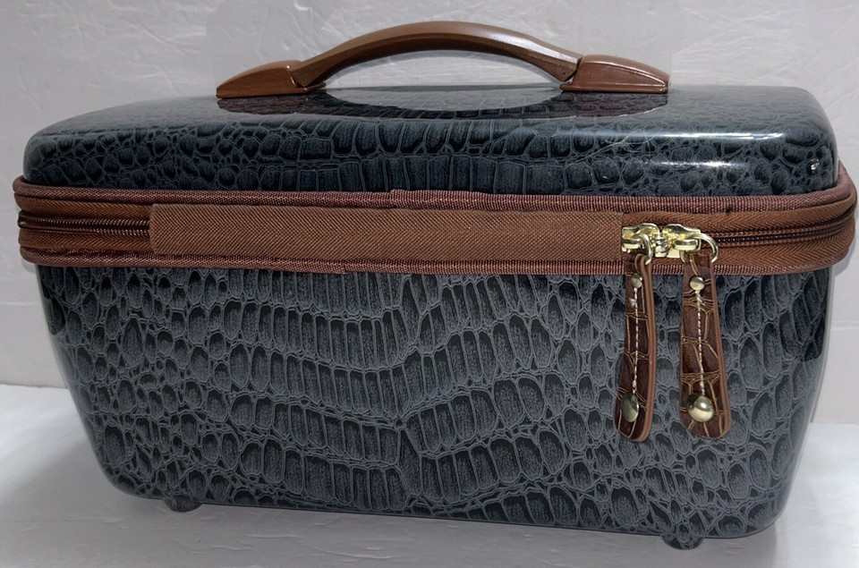 Samantha Brown Hardsided Train Case Black & Grey w/ Brown Trim 14 x 8