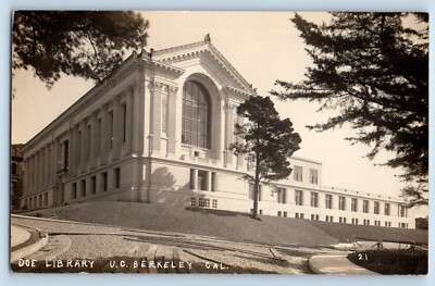 Berkeley CA Postcard RPPC Photo Doe Library Building Exterior View 1911 Antique