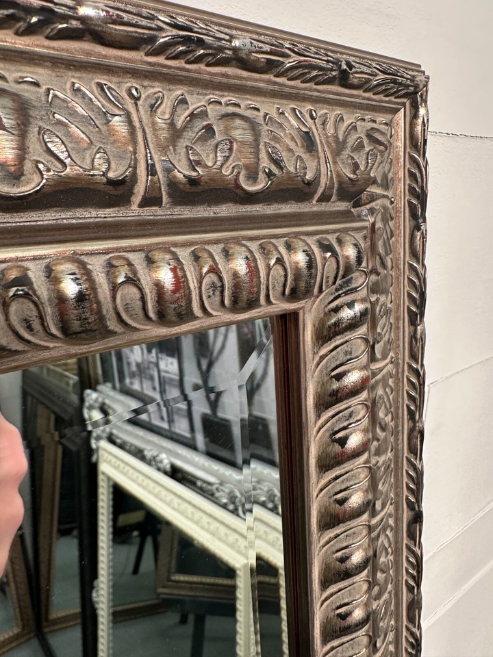 X LARGE Antique Silver Mirror Shabby Chic Ornate Decorative Bevelled