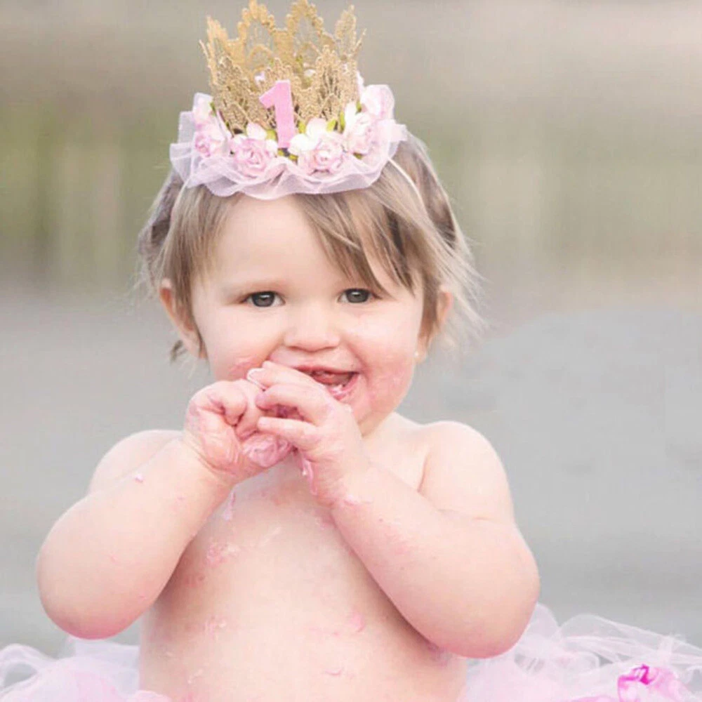 1st birthday best sale girl crown headband