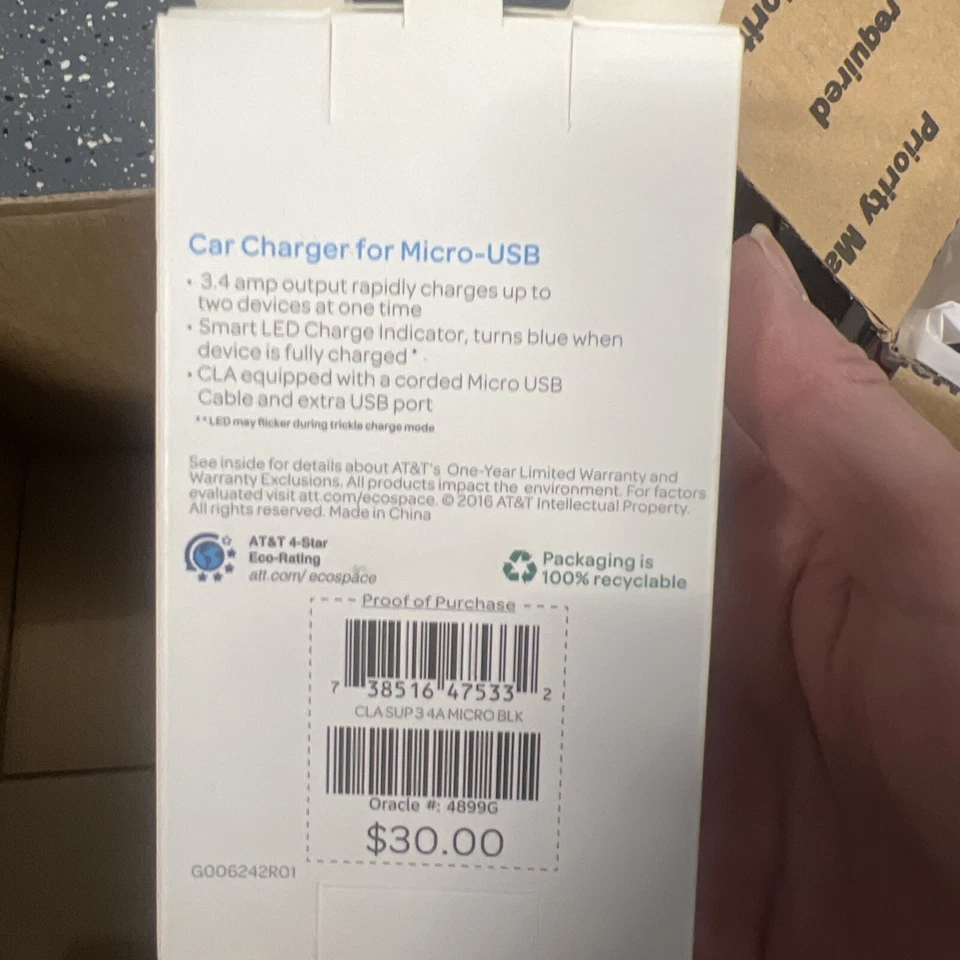 AT&T Micro USB  Charger LED Indicator Extra USB Port 3.4A - Black- Original AT&T - Image 2 of 4