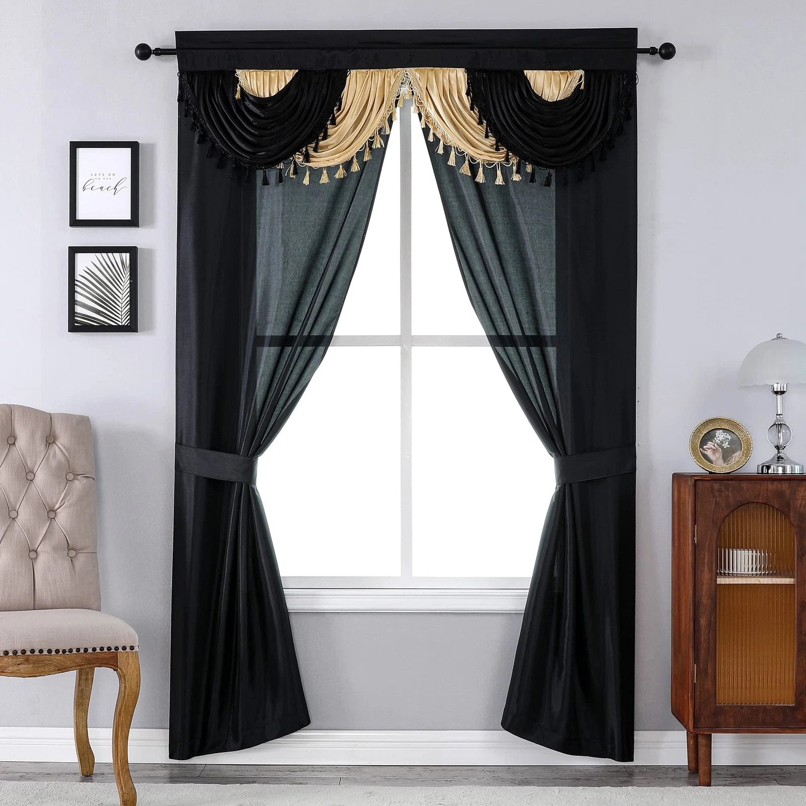 Gothic 5-Piece Window Curtain Set - 54"x84" Panels with Valance & Tiebacks