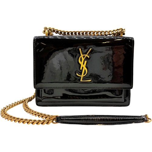 YSL SAINT LAURENT Sunset Chain Shoulder Bag Black Patent Leather