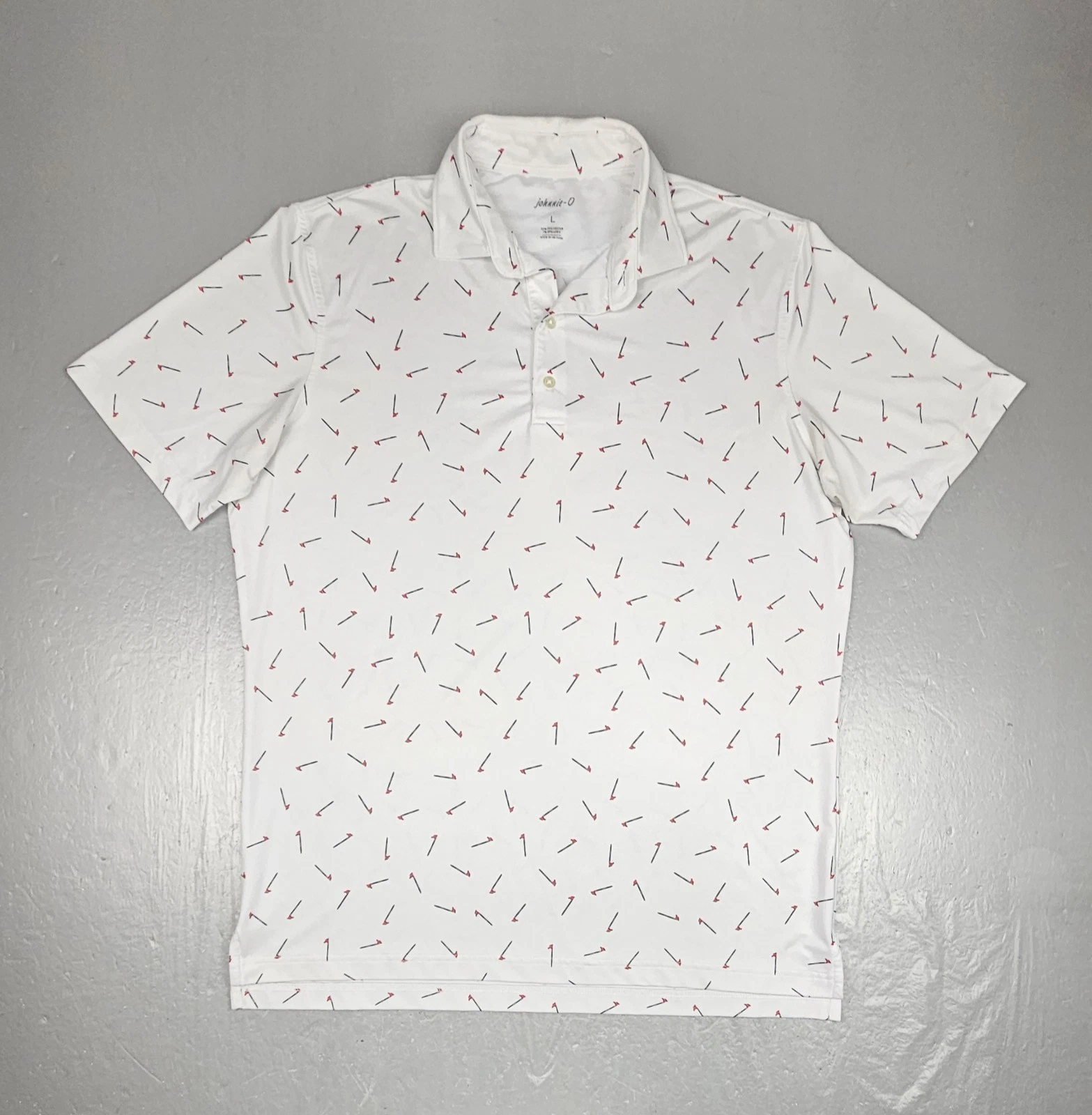 Johnnie-O Polo Shirt Mens XL White Golf Flag AOP Performance Casual Short Sleeve