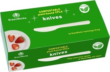 100 Count 7" Heavyweight Disposable Biobased Cutlery Knife, Compostable Knives