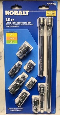 KOBALT 10pc. Drive Tool Accessory Set #337336  1/4in & 3/8in &1/2in NEW