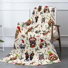 Cute Christmas Dog Head Fuzzy Throw Blanket for Women Men Girls Boys Soft Cozy F