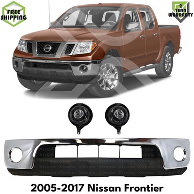 Front Bumper Chrome Steel & Fog Lights Kit For 2005-2017 Nissan Frontier