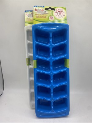 Home Smart - 2 Pck White/Blue Ice Cube Trays - BPA FREE - Set Of 3 Per Pack