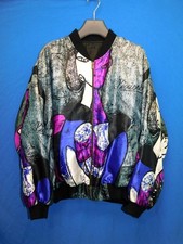 Vintage Pablo Picasso Art Satin Bomber Jacket XL Coat Purple Blue Woman Reverse