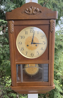 Vintage 1977 Cornell German Box  Wall Clock - RUNS GOOD - Beveled Glass Door
