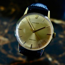 A STUNNING VINTAGE 1970 GENTS ROLEX PRECISION WRISTWATCH IN 9k SOLID GOLD