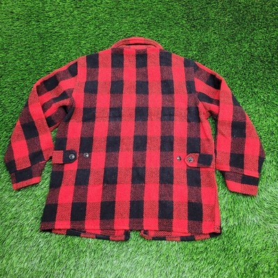 Vintage 50s Melton Buffalo Plaid Wool Hunting Jacket Medium 23x27