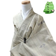 Kaerutei Kimono Synthetic Fiber Washable Yellow Green Japan
