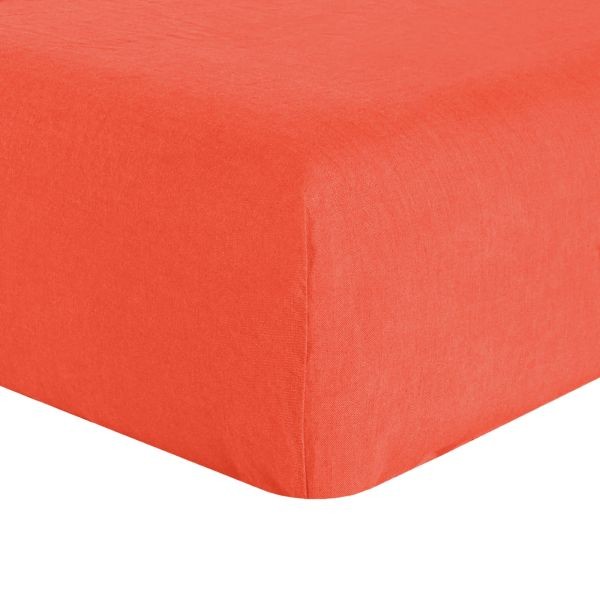 Drap housse 180x200 en lin Français lavé Flamme, literie de prestige durable