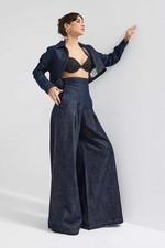 Retro Indigo Palazzo Jeans - Women's High Waist Wide Leg Trousers