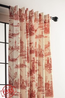 Maison d' Hermine Toile Curtains, 100% Cotton, 124'' L, 2 Panels, Calais Cardinal