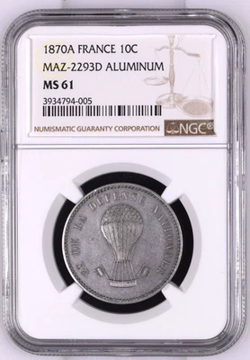 Gt de Défense Nationale Epreuve aluminium (10 centimes) 1870 A Gem-23.15 var - Photo 1/2