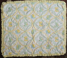 Vintage Baby Quilt, Yellow, Animals, Unisex, 43" X 37"