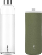 Glass Water Bottle 1L 1000Ml, Bpa-Free Leak Proof, 1 Litre Large Borosilicate Gl