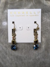 NWT Vintage Retired Blue And Gold Sorelli Drop Earrings With Bag