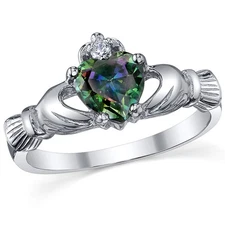 Sterling Silver 925 Claddagh Friendship & Love Mystic Rainbow Simulated Topaz