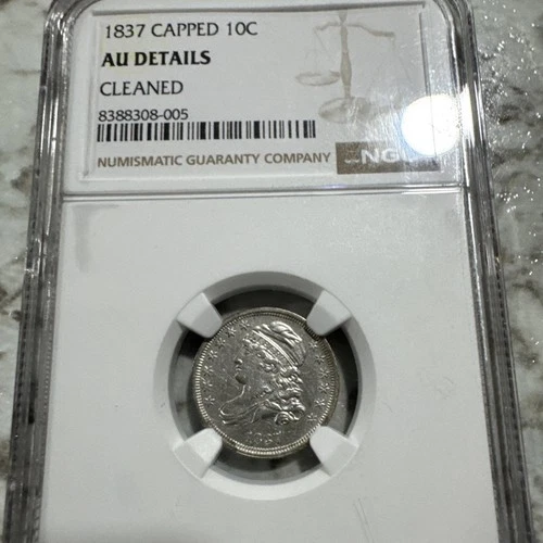 1837 Capped Bust Dime NGC AU Details Nice Key Date Only 359,500 Minted