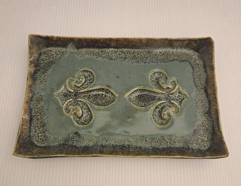 S. Duncan  Shadyside Art Pottery Signed Trinket Tray French Fleur de Lis 