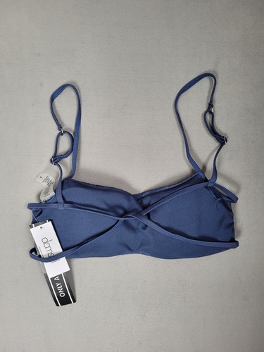 Damsel Womens Square Neck Bralette Super Ribbed Navy Blue Swimsuit Top Large - Afbeelding 4 van 6