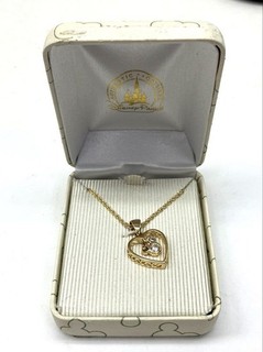 Disney Parks Mickey Mouse Heart Pendant Necklace Gold Tone Crystals Original Box