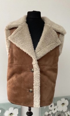 M&S Marks & Spencer PER UNA Women s Faux Shearling Faux Fur Gilet Size SMALL 