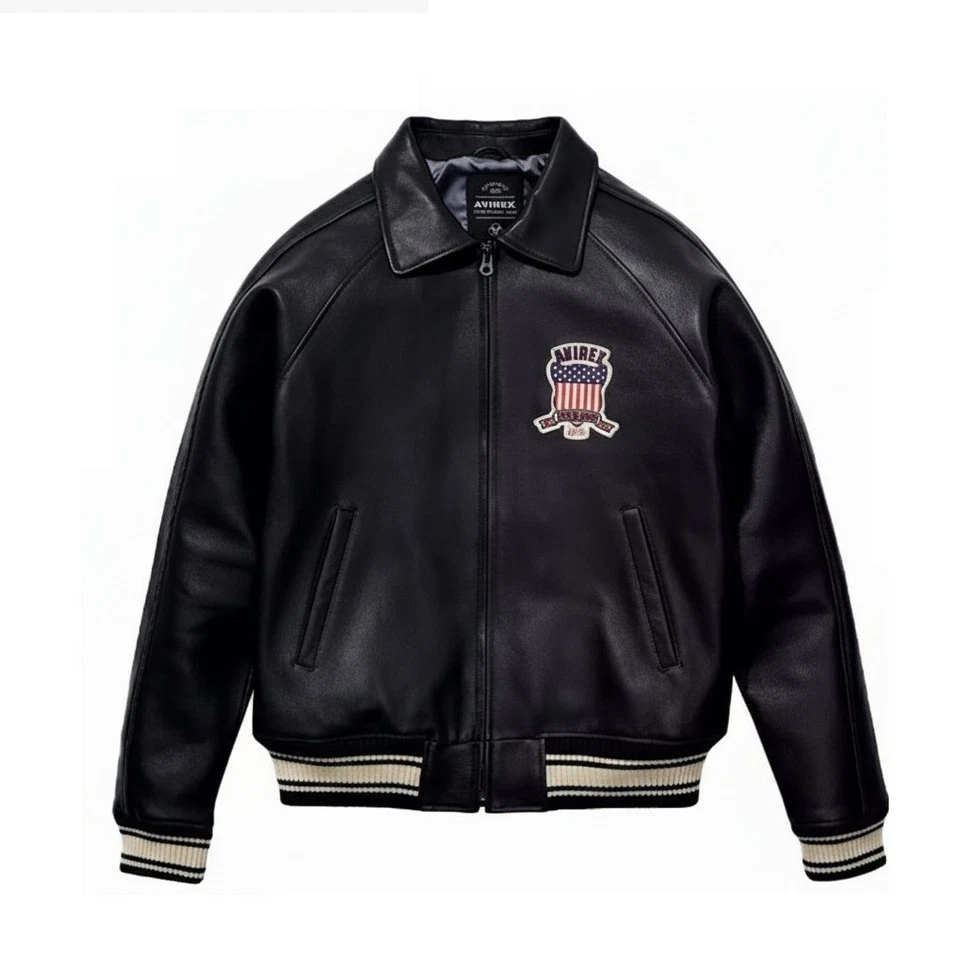 Men's Avirex Faux Leather Bomber Jacket - Authentic American Pilot Flight Jacket - Image 2 of 4