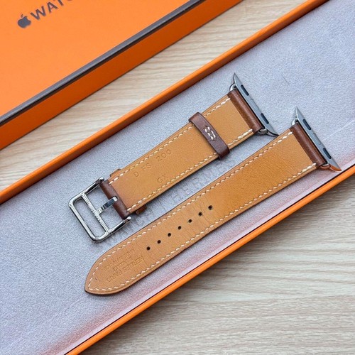 HERMES Apple Watch 38/40/41mm kranowy brązowy skórzany pasek pojedynczy wycieczka używany z pudełkiem - Zdjęcie 3 z 8