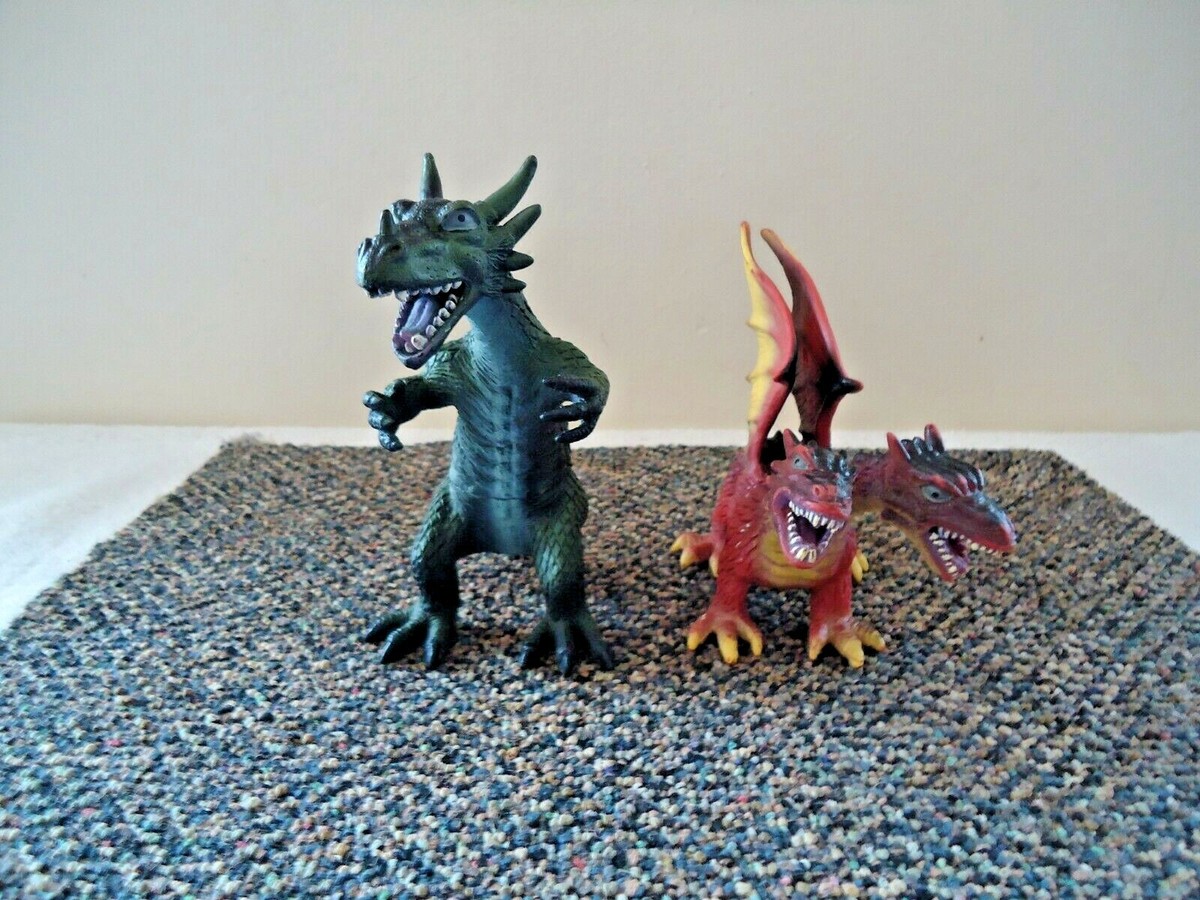 Lot Of 2 2005 Toy Dragons ,1,Green One,1,2 Headed Red & Yellow One