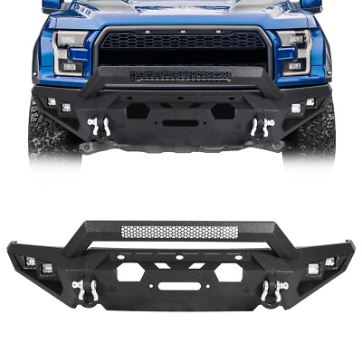 Steel Offroad Front Winch Bumper w/ 4x Led Spotlights Fit 2015-2017 Ford F-150