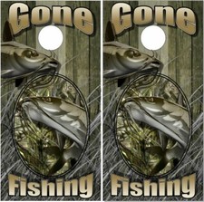 Catfish Gone Fishing LAMINATED Cornhole Wrap Bag Toss Skin Decal