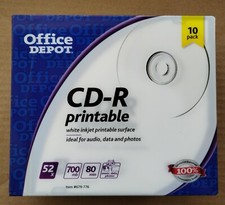 NEUF Office Depot Music 700 Mo 52x disques CD-R médias avec étuis à bijoux, paquet de 10
