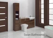 TOBACCO WALNUT GLOSS BATHROOM FITTED FURNITURE 1800MM WITH TALL UNIT
