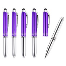 Ballpoint Pen with Stylus Tip and LED Flashlight, 5 Pack Metal Pen, Blue