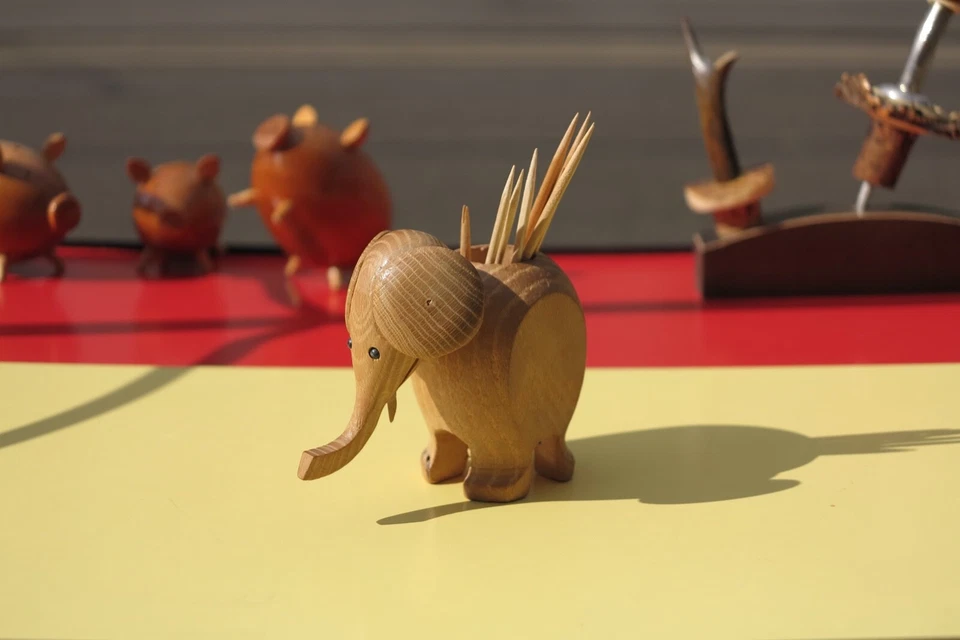 Tischfigur Zahnstocherhalter Elefant Holz 70er True VINTAGE 70s toothpic holder 