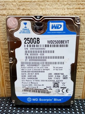 WD SCORPIO BLUE 2.5'' SATA 250GB/INTERNAL MDL#WD2500BEVT