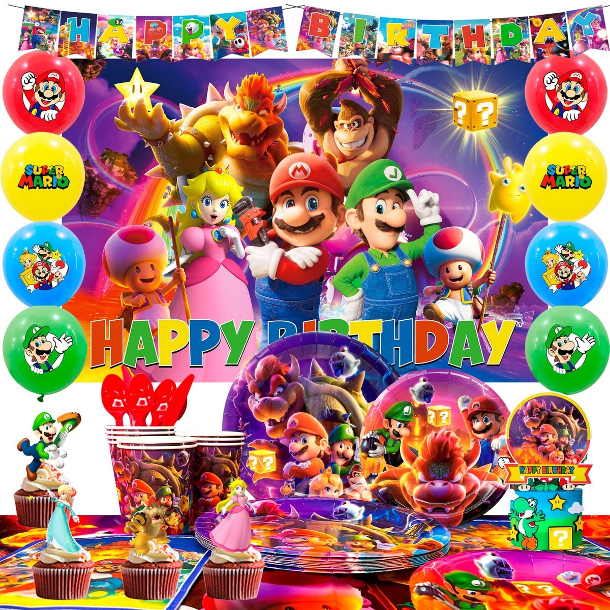 Super Mario Birthday Decorations Super Mario Party Supplies Balloons Plates  Cup
