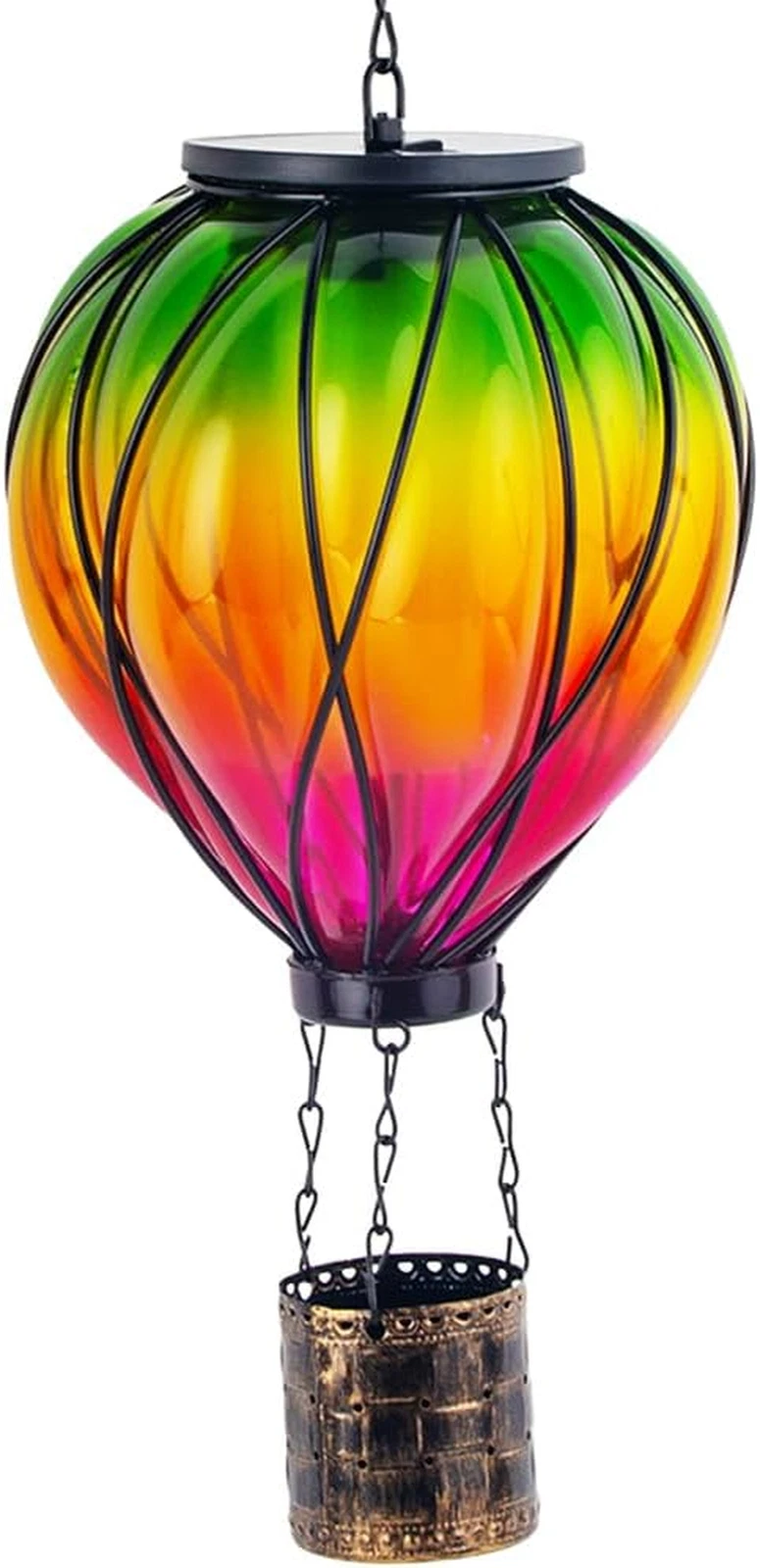 Colorful Solar Hot Air Balloon Lantern with Flame Flickering, Outdoor Waterproof