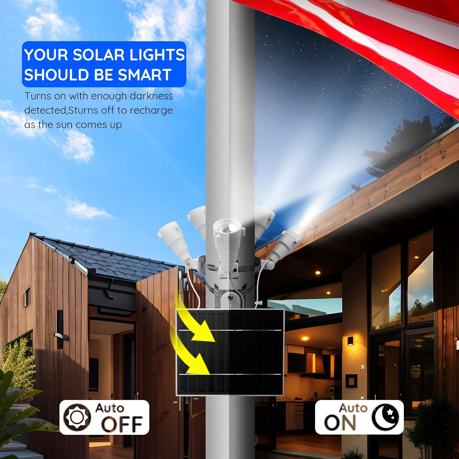 Flag Pole Light Solar Powered 5 in 1 Solar Flag Pole Lights 1000 Lumens Fits 2-6