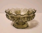 Vintage Fenton Hobnail Candle Bowl Colonial Green Flower Candy